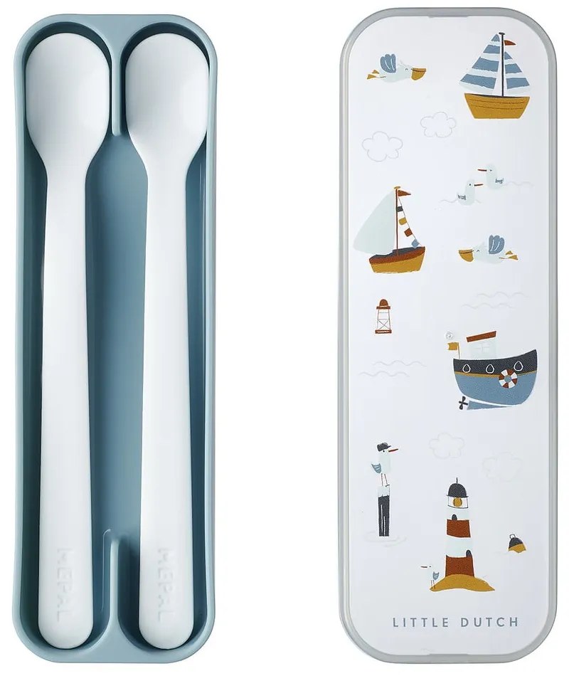 Fehér-világoskék műanyag gyerek kanál szett 2 db-os Sailors bay – Mepal