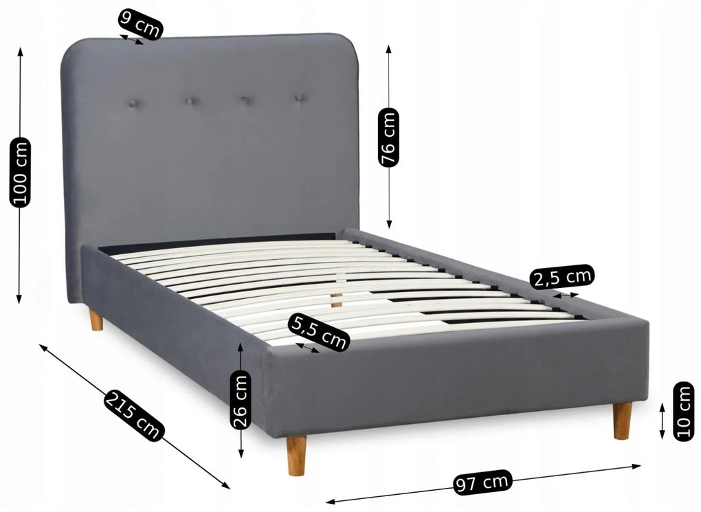 Egyszemélyes ágy 90 cm Dictador (sötétszürke) (ágyráccsal). Akció -15%. 1119048