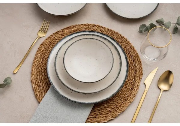 24 darabos étkészlet, fehér/fekete, porcelán