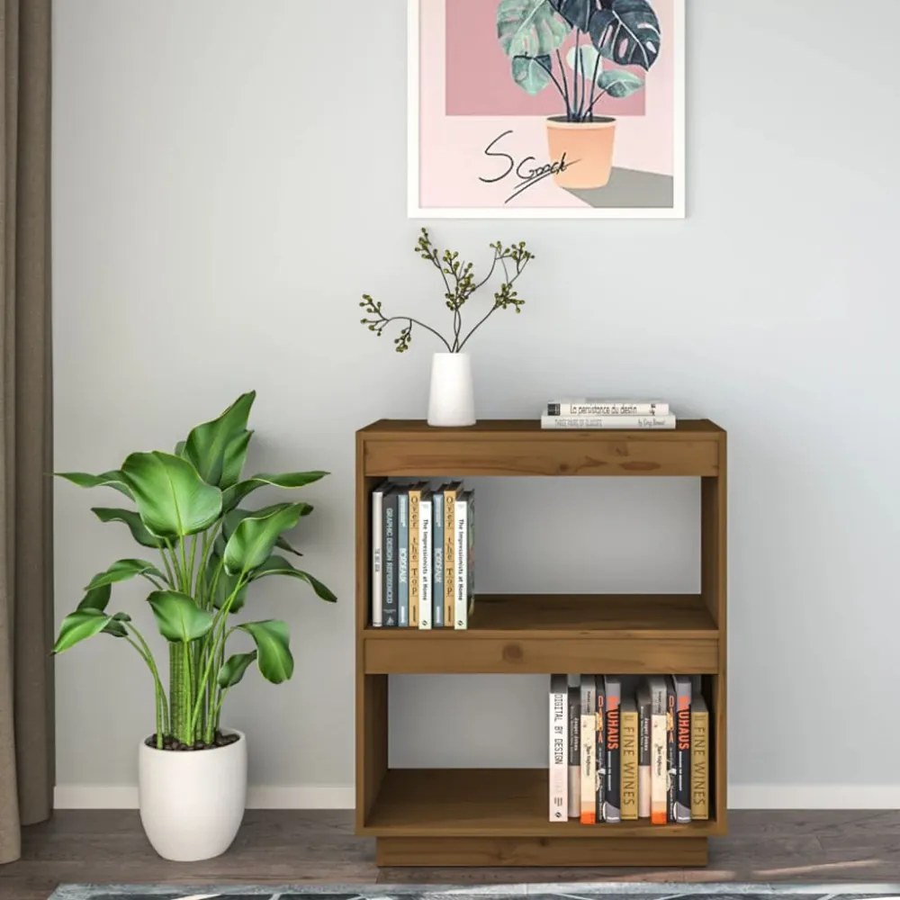 mézbarna tömör fenyőfa könyvszekrény 60 x 35 x 71 cm