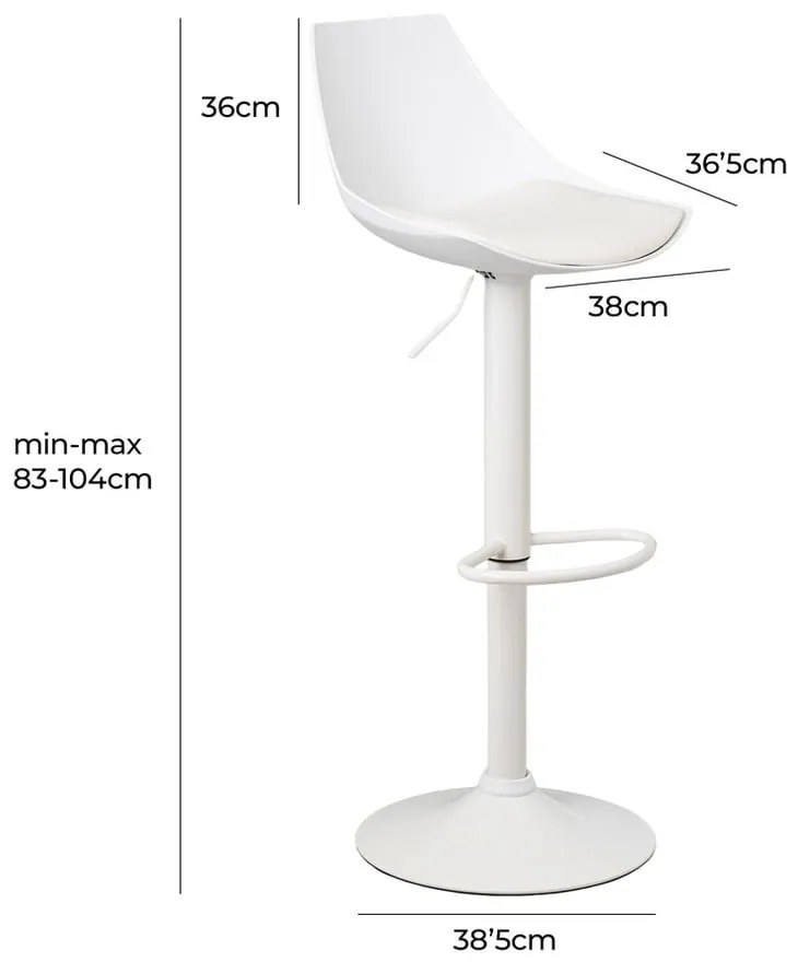 Fehér bőr utánzat állítható magasságú bárszék szett 2 db-os (ülésmagasság 56,5 cm) – Casa Selección