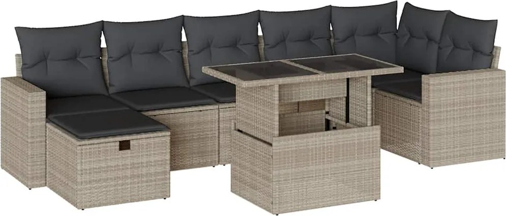 vidaXL 8 részes világosszürke polyrattan kerti ülőgarnitúra párnával