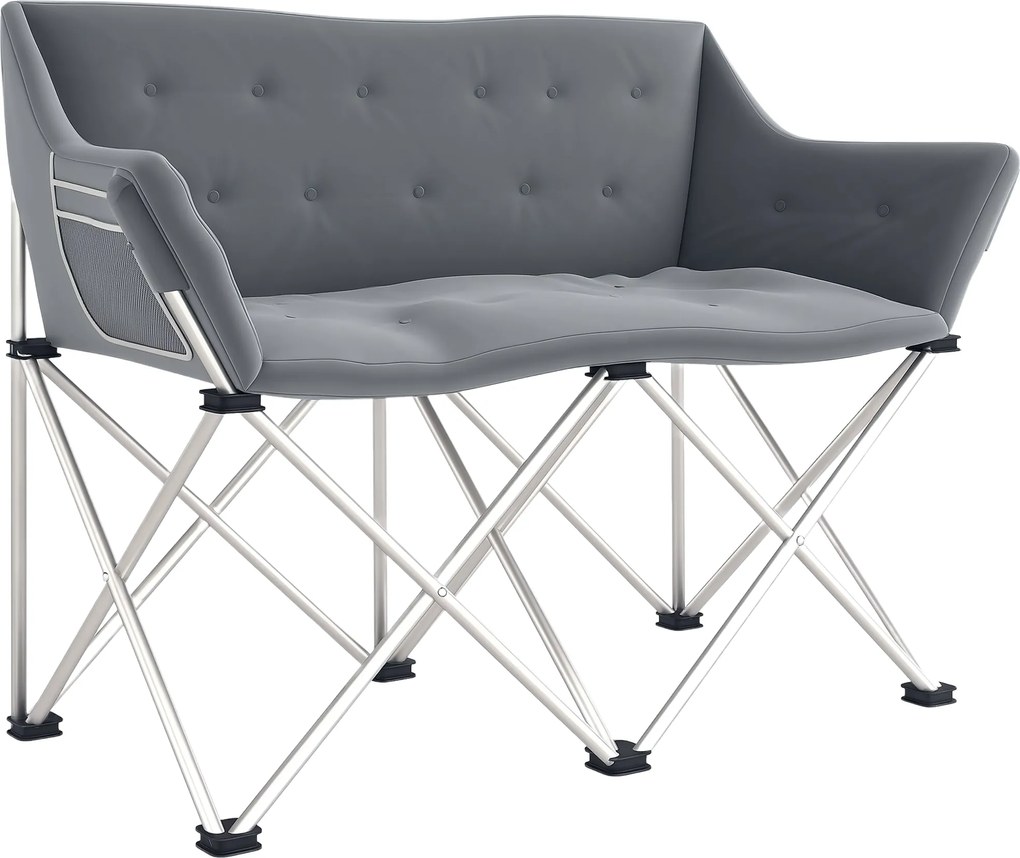 Outsunny Összecsukható Szék 2 Személyes Kemping Szék Karfával és Oldalzsebbel, Maximum 240kg Teherbírású, Könnyen Párnázott Horgász Szék, Kerti Szék k