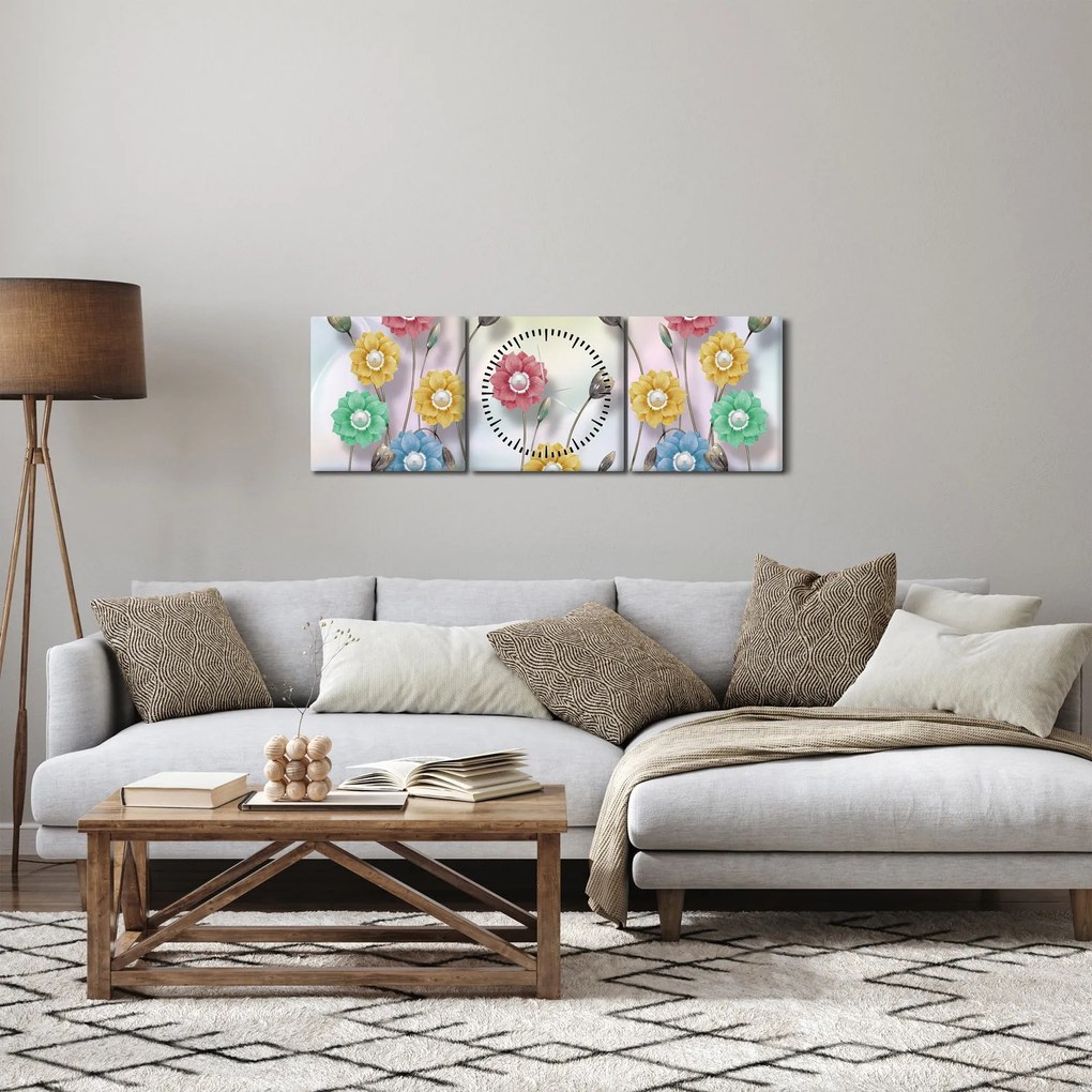 Kép - Színes rét (órával) (90x30 cm)