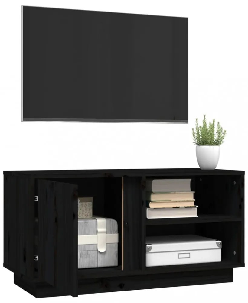 fekete tömör fenyőfa TV-szekrény 80 x 35 x 40,5 cm