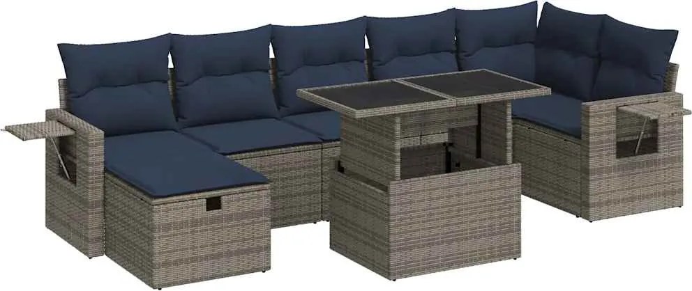 vidaXL 8 részes szürke polyrattan kerti ülőgarnitúra párnákkal
