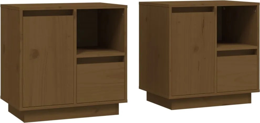 vidaXL 2 db mézbarna tömör fenyőfa éjjeliszekrény 50 x 34 x 50 cm