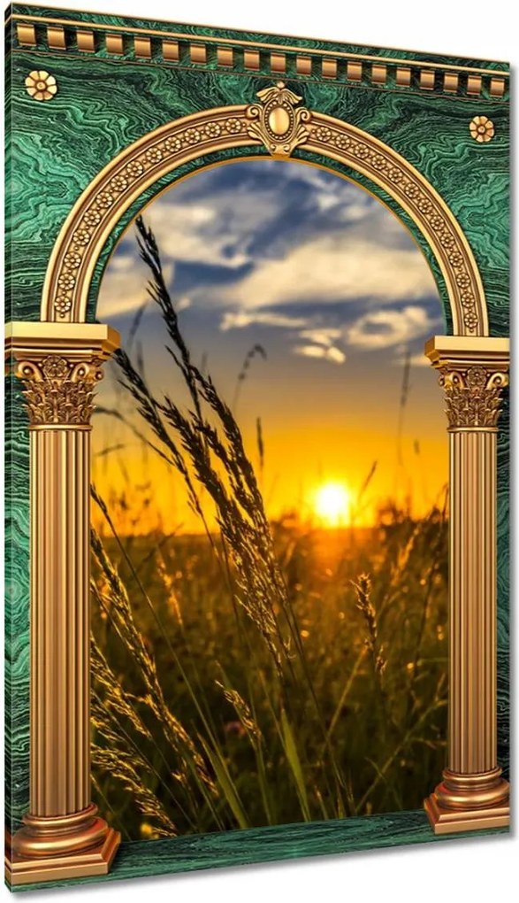 Vászonkép 80x120 Naplemente a füvek között