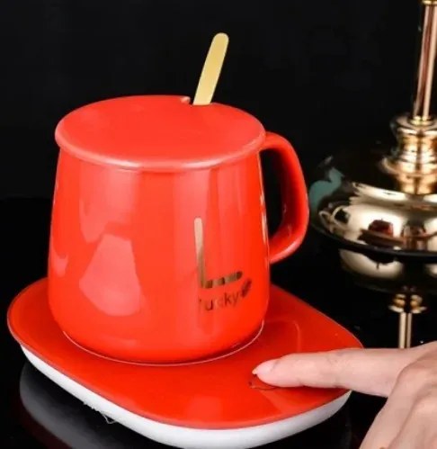 Lucky kerámia bögre szett elektromos melegítővel díszdobozban - red