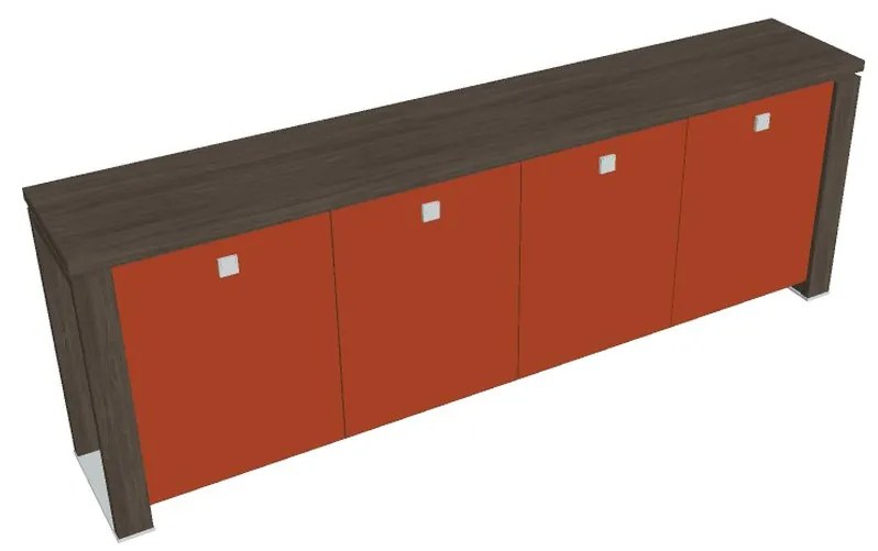Verno+ alacsony szekrény 260 x 46 x 90 cm, üvegajtó, antracit tölgy / narancs