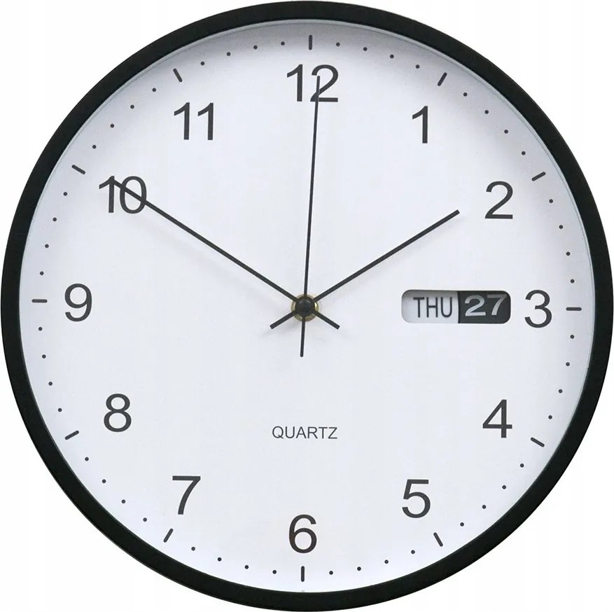 Falióra Fehér Fekete 30cm Dátumkijelzővel Modern Kerek