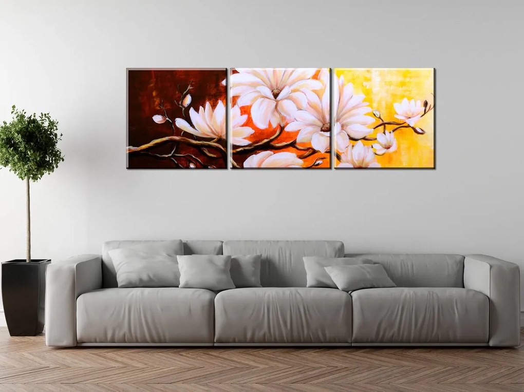 Gario Vászonkép Színes magnóliák - 3 részes Méret: 90 x 70 cm