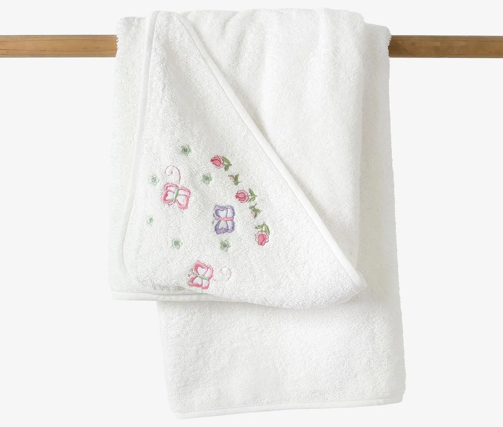 Goldea gyermek frottír fördőlepedő csuklyás - pillangók fehéren 100 x 100 cm