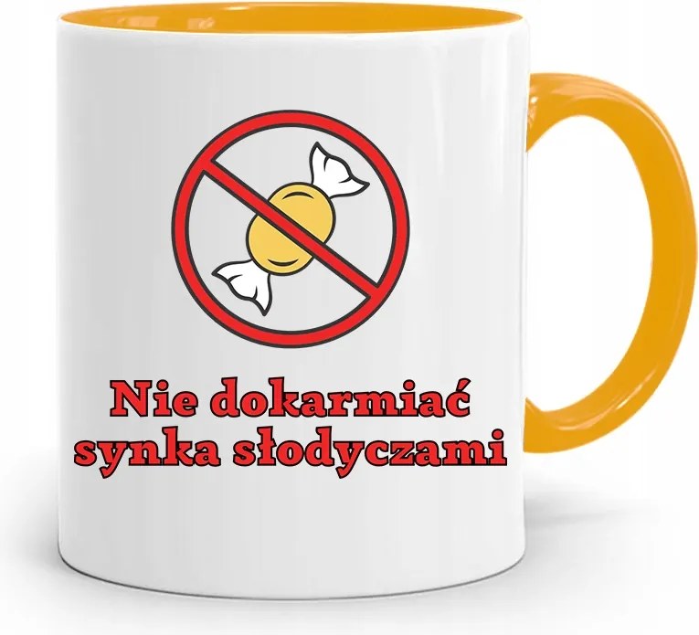 Sárga Bögre Ajándék Fiúnak Ne Etesse A Fiút fényképes nyomattal