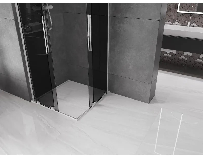Mexen Velar L Duo, zuhanykabin tolóajtóval 80 x 80 cm, 8mm szürke üveg, króm, 871-080-080-02-43-01