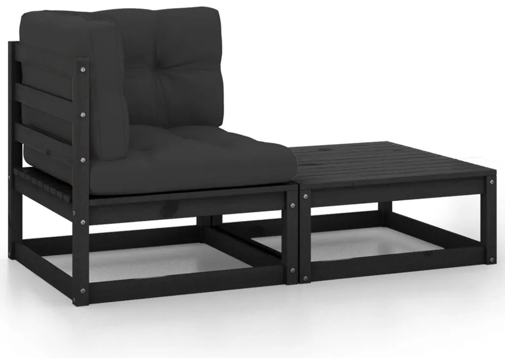 vidaXL 2 részes fekete tömör fenyőfa kerti ülőgarnitúra párnákkal