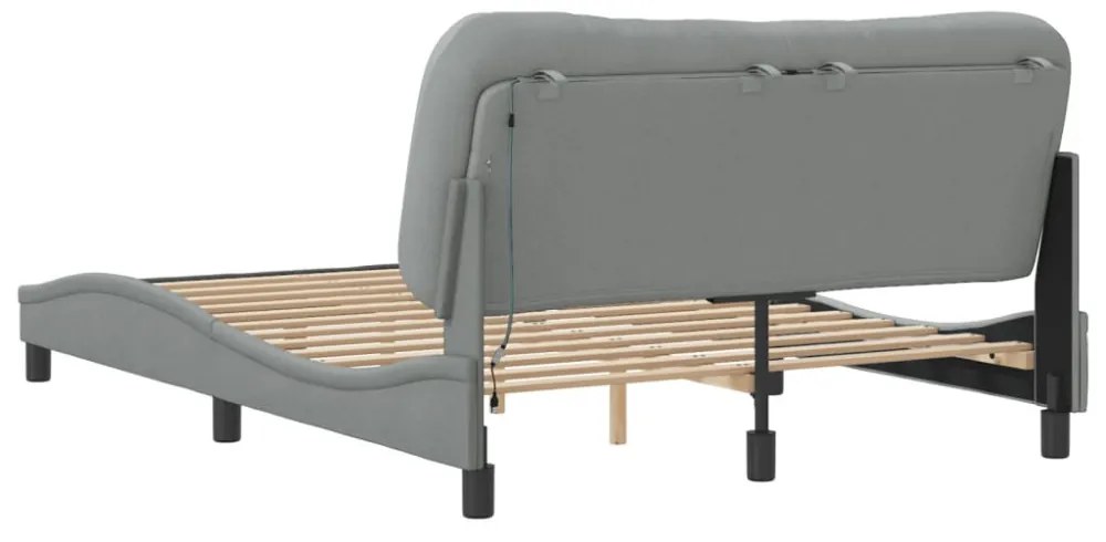 világosszürke szövet ágykeret LED-ekkel matrac nélkül Hvar 140x200 cm