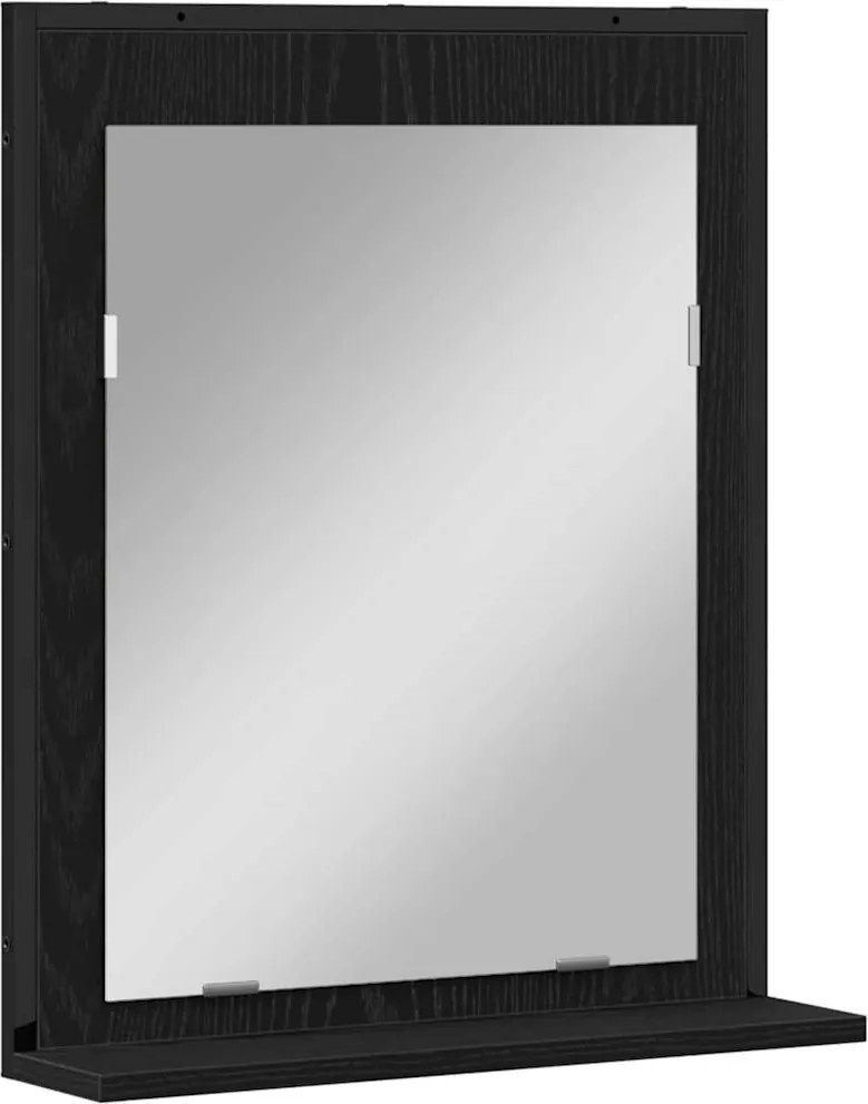 vidaXL Tükör polcokkal Musta tammi 50 x 12 x 60 cm Üveg és Műszaki Fa