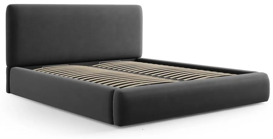 Sötétszürke kárpitozott ágyneműtartós franciaágy ágyráccsal 160x200 cm Colonel – Cosmopolitan Design
