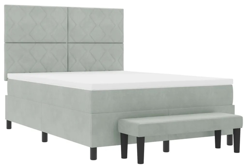 Box Spring Ágy Matraccal és Padlóval Világosszürke 140x190 cm Bársony