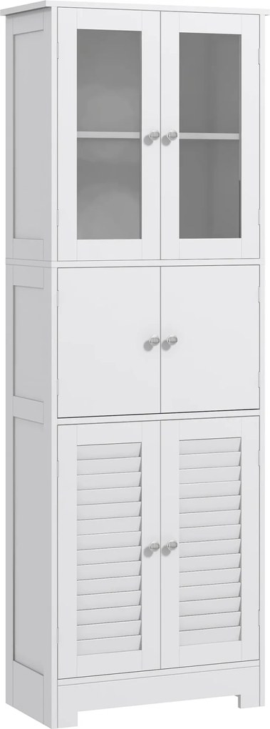 HOMCOM Fürdőszobai Oszlop Segédfüggöny 6 Ajtóval, Állítható Polcokkal, Stabilitás Megakadályozása Modern Fürdőszobaszekrény 60x30x170,5 cm Fehér | Aos