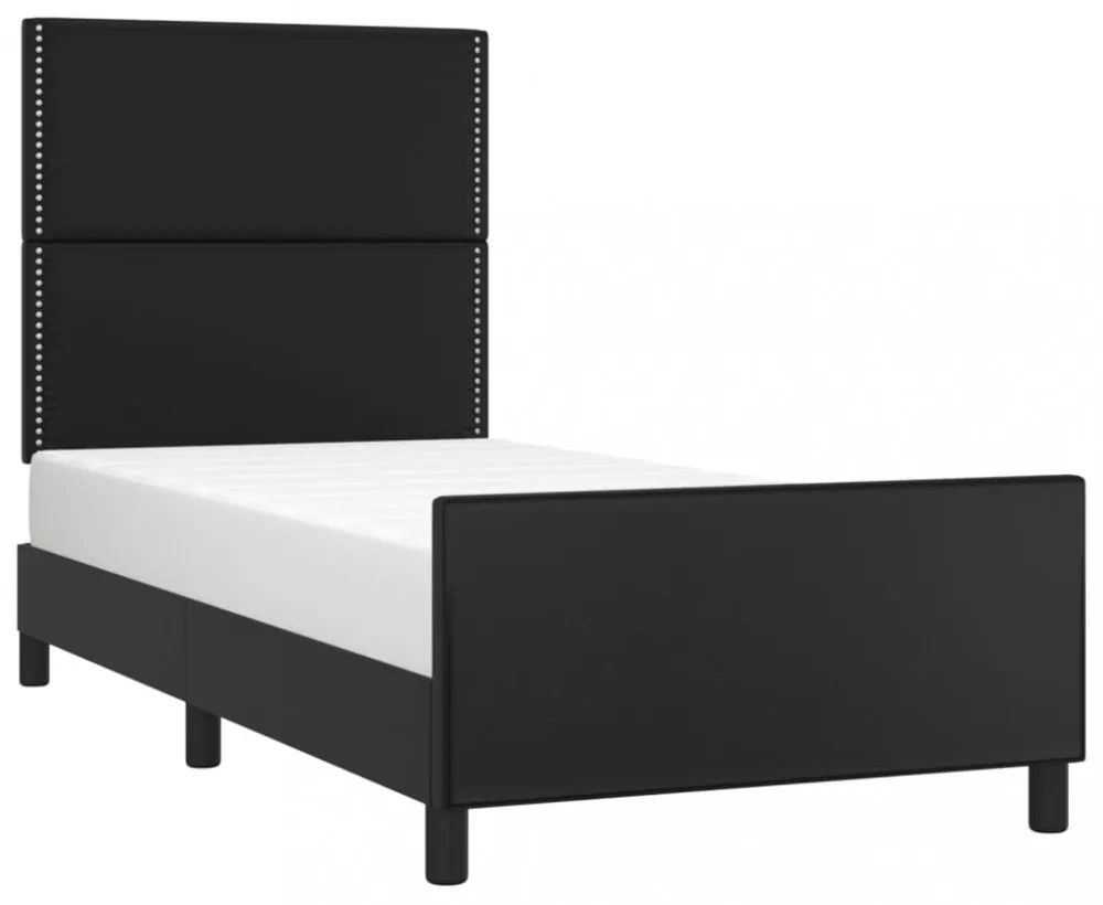 fekete műbőr ágykeret fejtámlával 90x200 cm