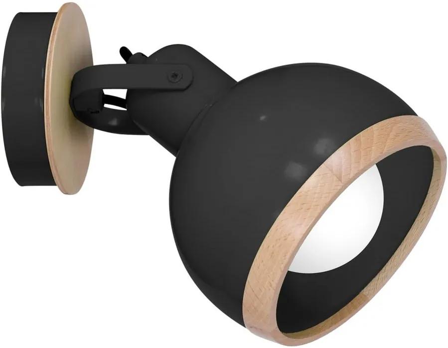 Oval fekete falilámpa fa részletekkel - Homemania