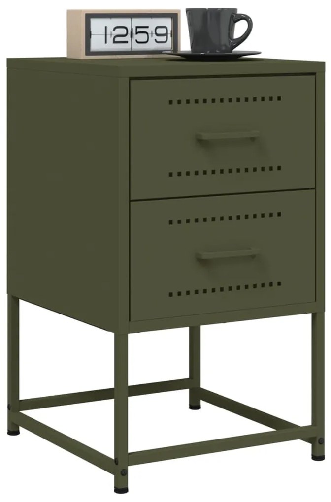 2 db olívazöld acél éjjeliszekrény 36x39x60,5 cm
