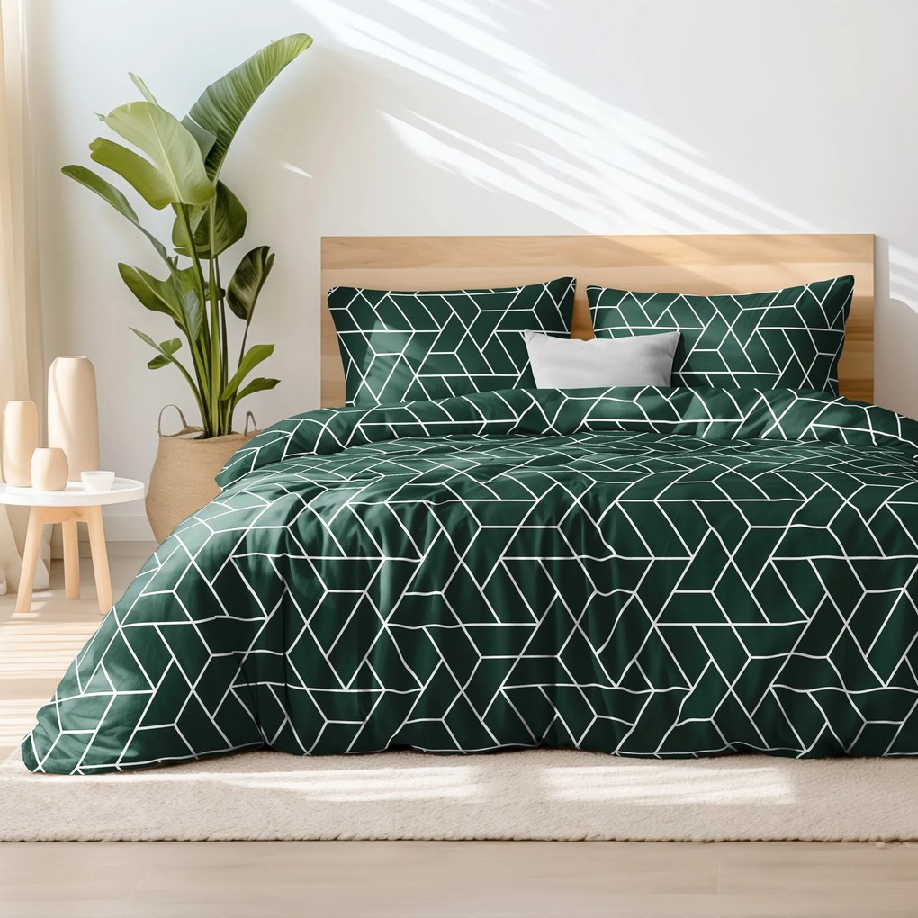 Goldea pamut ágyneműhuzat - mozaik minta, sötétzöld alapon 150 x 200 és 50 x 60 cm