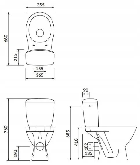 Cersanit Cascade, kombi WC öblítéssel 3 / 6l, vízszintes hulladék + ülőke polipropilénnel, fehér, K100-206