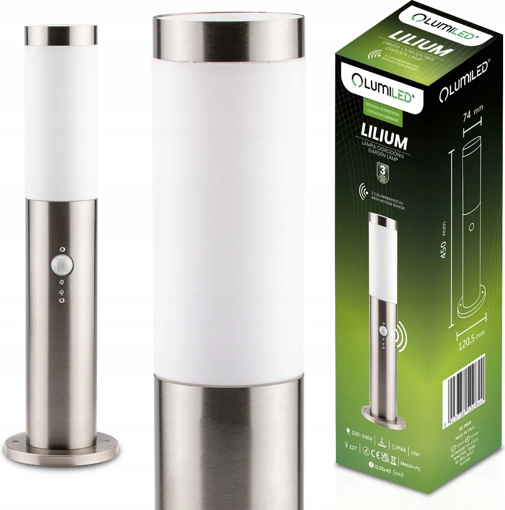 Kültéri Kerti Lámpa E27 Lámpaoszlop Mozgásérzékelővel 45cm IP44