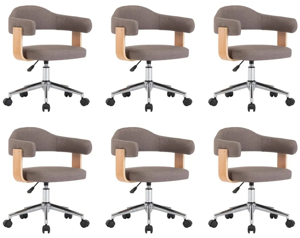 6 db tópszínű hajlított fa és szövet forgó étkezőszék