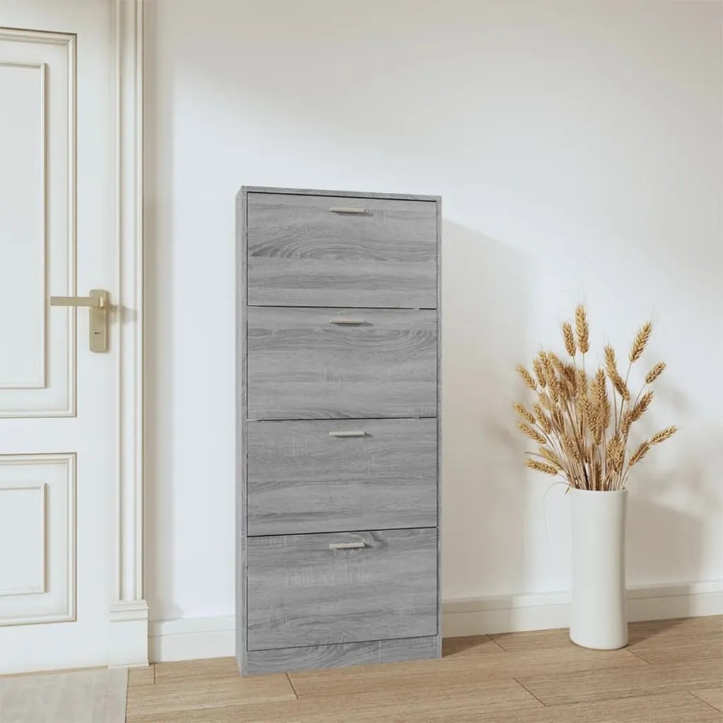 szürke sonoma színű szerelt fa cipősszekrény 59x17x150 cm