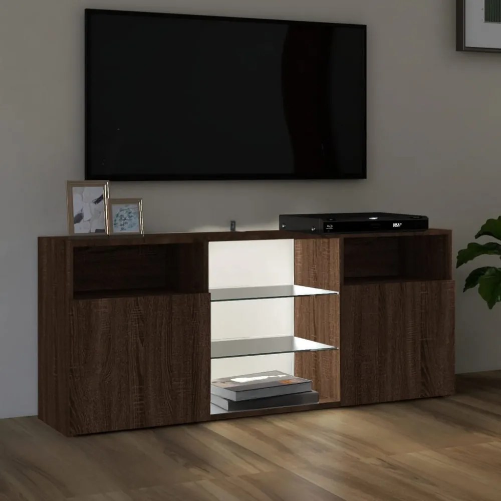 barna tölgy színű LED-es TV-szekrény 120x30x50 cm