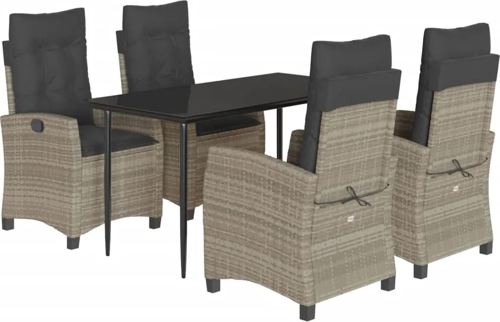 vidaXL 5részes világosszürke polyrattan kerti étkezőgarnitúra párnával