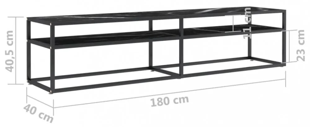 fekete márvány színű edzett üveg TV-szekrény 180 x 40 x 40,5 cm