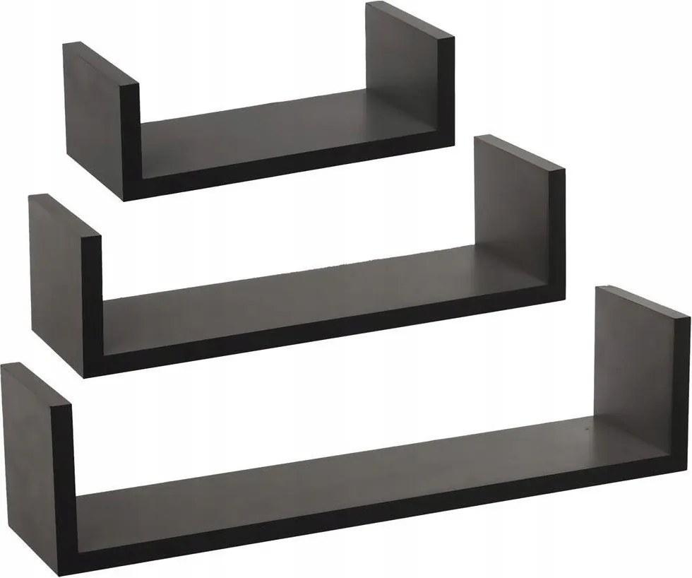 Dekoratív Fali Polc Fekete Mdf 42X10X3 CM 3 Db-os Szett