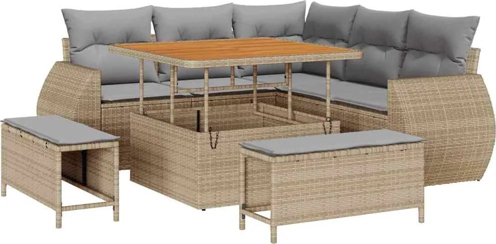 vidaXL Kerti Kanapé Szett 8 pcs Bézs polirattan