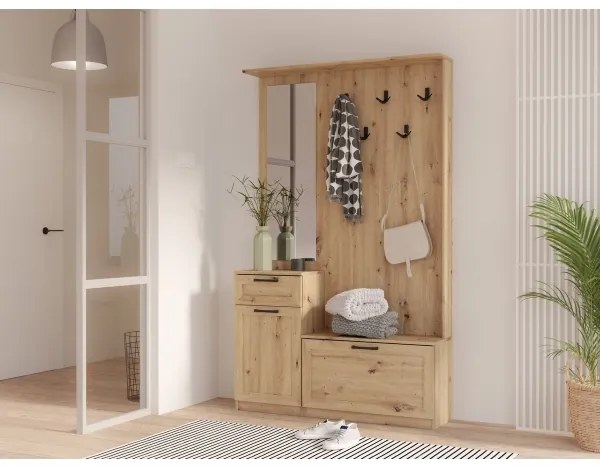 KAVI előszobafal tükörrel, artisan tölgy