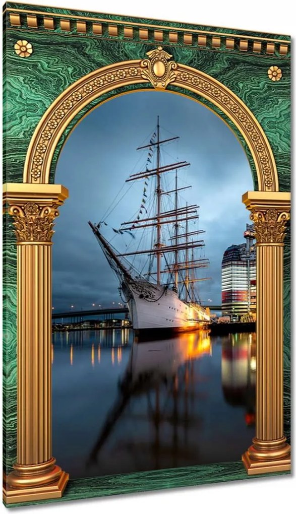 Vászonkép 80x120 Vitorláshajó a kikötőben éjszaka