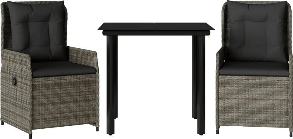 vidaXL 3 részes szürke polyrattan kerti étkezőgarnitúra párnával