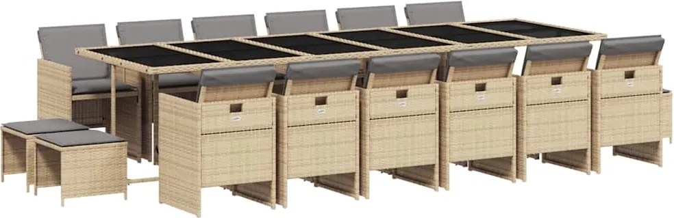 vidaXL 17részes vegyes bézs polyrattan kerti étkezőgarnitúra párnákkal