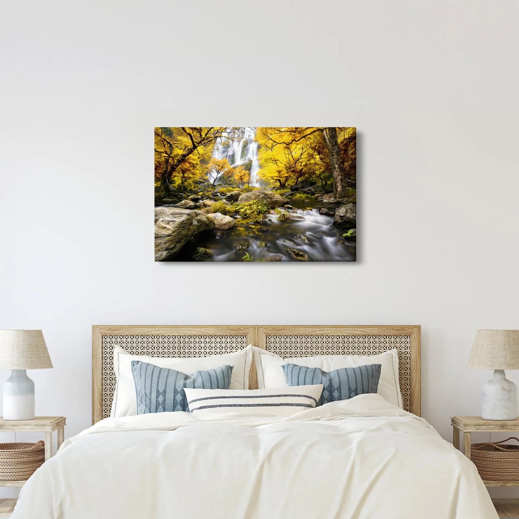 Kép - Vízesések őszi tájban, sárga (90x60 cm)