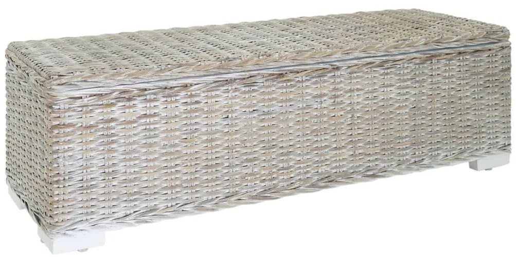 fehér natúr kubu rattan és tömör mahagóni fa tárolódoboz 110 cm