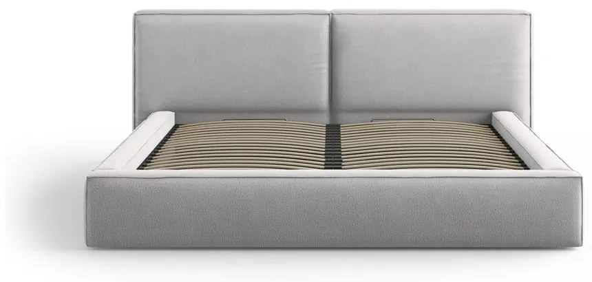 Világosszürke kárpitozott franciaágy tárolóhellyel, ágyráccsal 200x200 cm Arendal – Cosmopolitan Design