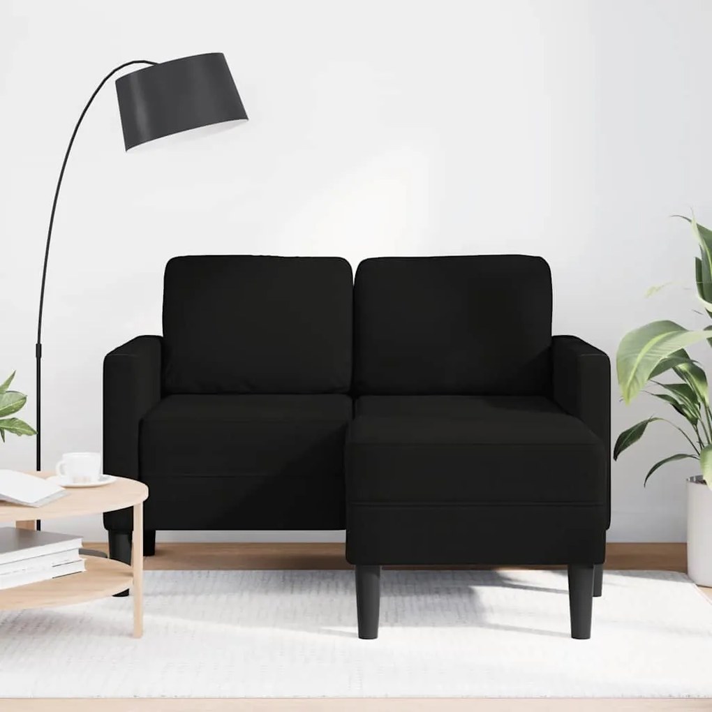 fekete anyagból 2 üléses kanapé L-alakú kanapéval 125 cm