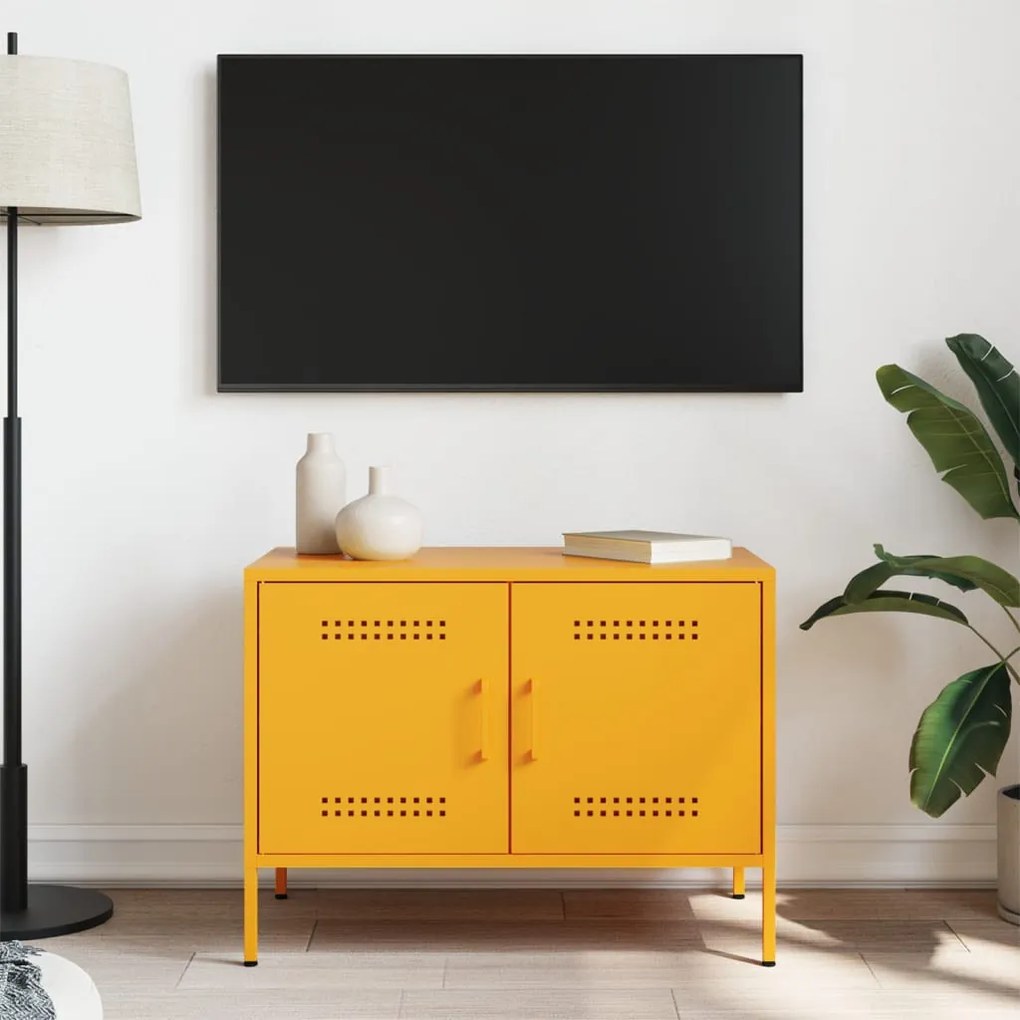 mustársárga acél TV-szekrény 68 x 39 x 50,5 cm