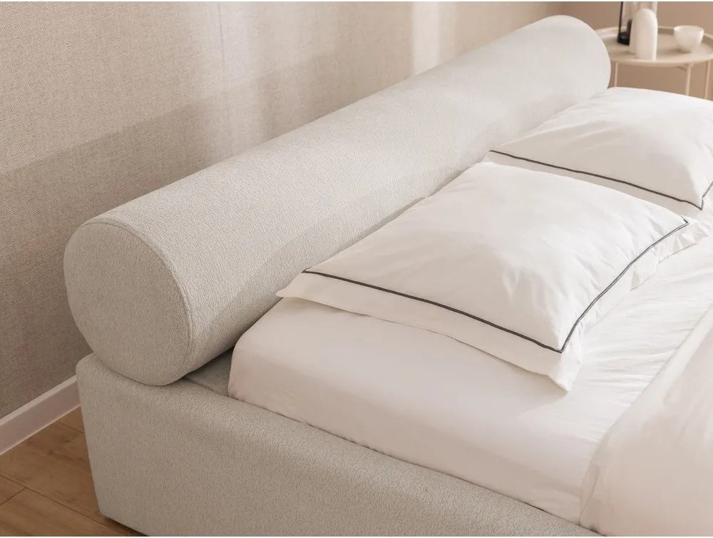Bézs kárpitozott ágyneműtartós franciaágy ágyráccsal 200x200 cm Cille – Ropez