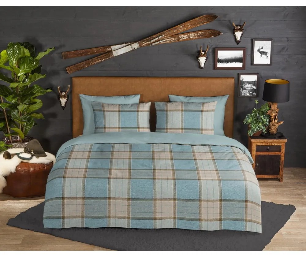 Kék egyszemélyes hosszabbított flanel ágyneműhuzat 140x220 cm Jacco – Good Morning