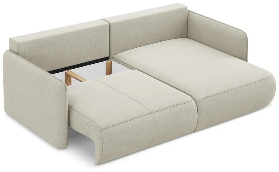 Krémszínű kinyitható-tárolóhelyes sarokkanapé (jobb oldali) Nanea – Makamii